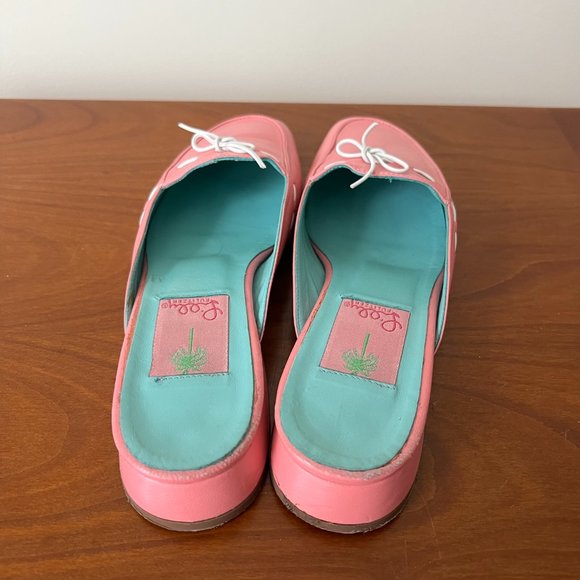 Lilly Pulitzer Pink Soft Leather Slides with White Trim White Bow Size 6.5 - Picture 3 of 4